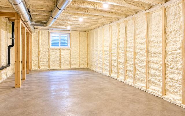 Basement foundation walls sealed corner to corner with closed cell foam