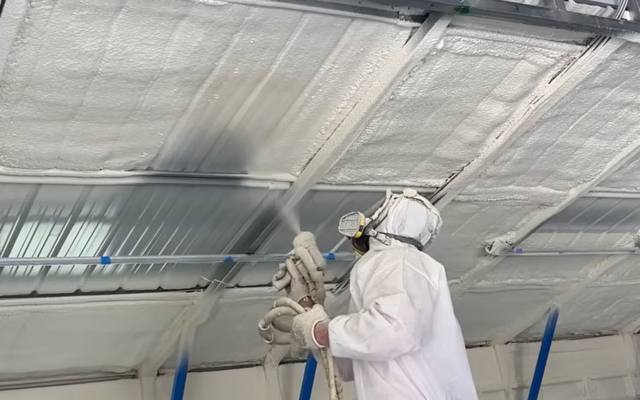Closed cell foam going onto the underside of a garage roof deck